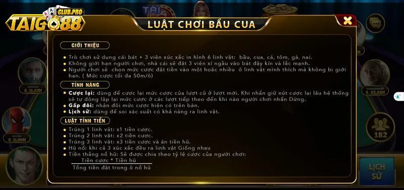 Chi tiết tỷ lệ trả thưởng tại bầu cua Go88