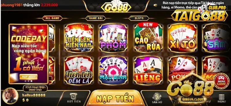 Game bài Go88 với giao diện hấp dẫn, đẹp mắt