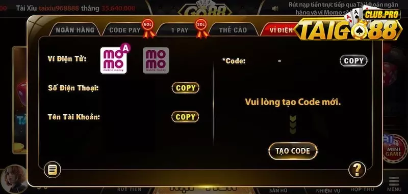 Chuyển tiền tự động với ví điện tử Momo