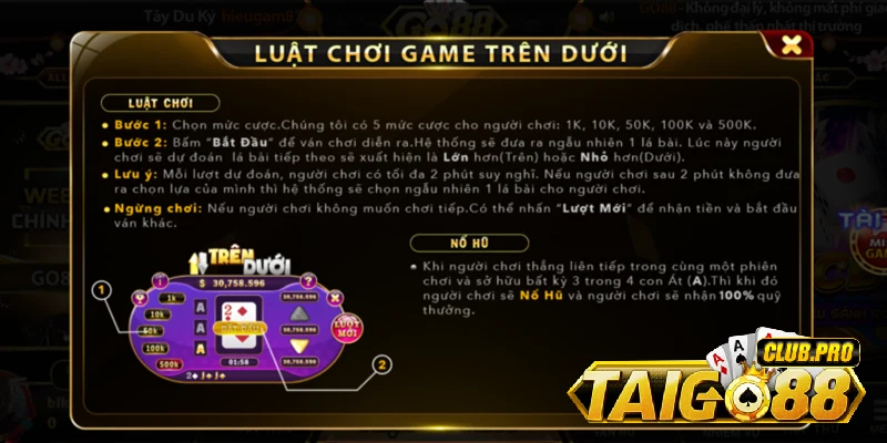 Cập nhật luật game trên dưới tại Go88 chi tiết